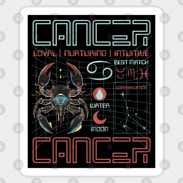Cancer Zodiac Cyberpunk T-Shirt | Futuristic Astrology Horoscope Design Sticker by TuncGK